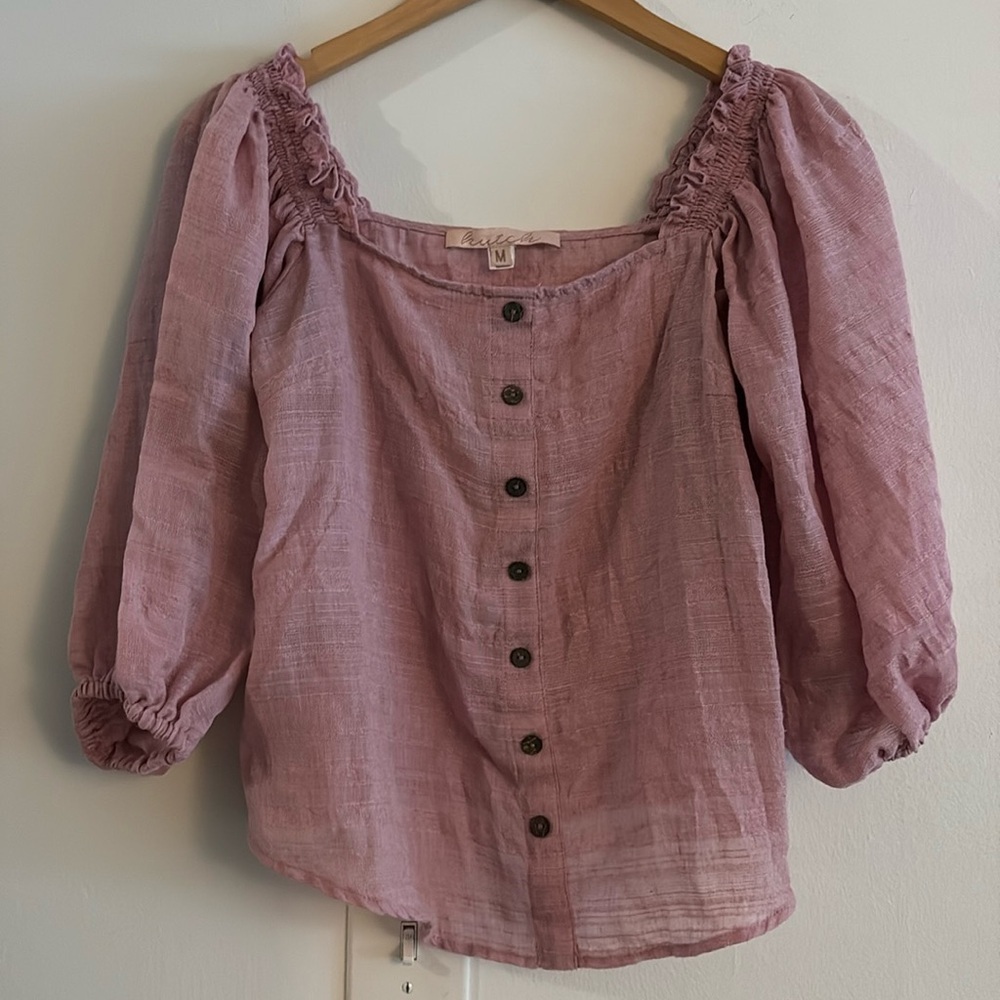 Hutch x Anthropologie Puff Sleeve Square Neck Lilac Top Blouse Medium